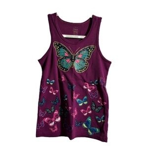 Magenta/Teal Butterfly Tank, Youth L/Women's XS-S